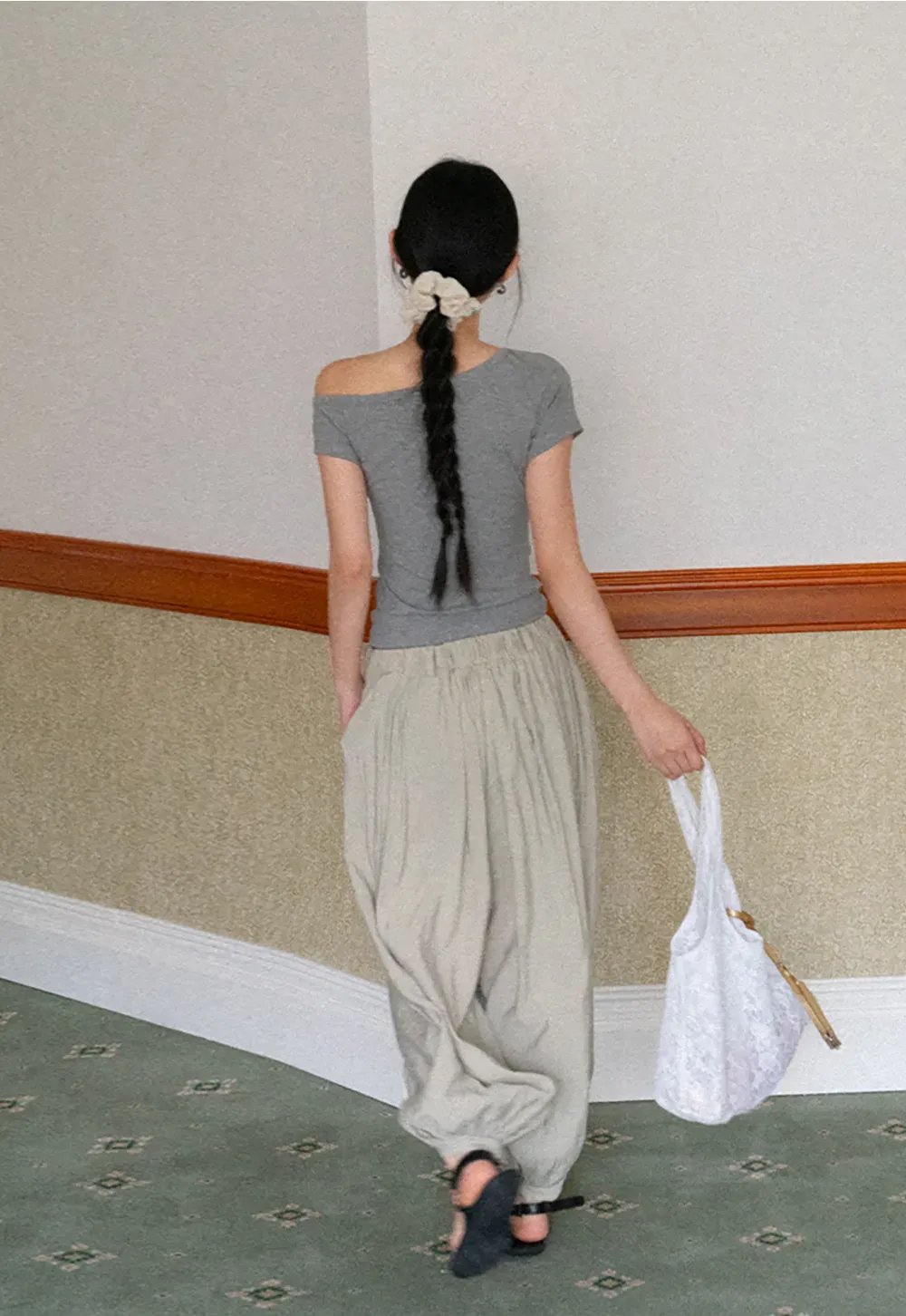 Off shoulder short sleeve top with ruffle detail