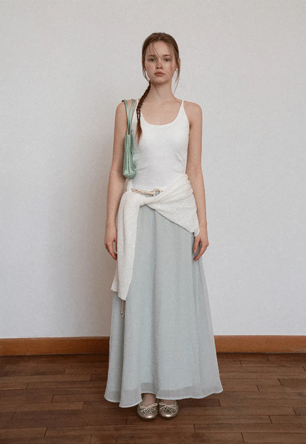 Flowy Maxi Skirt with Lace Trim and Drawstring Waist