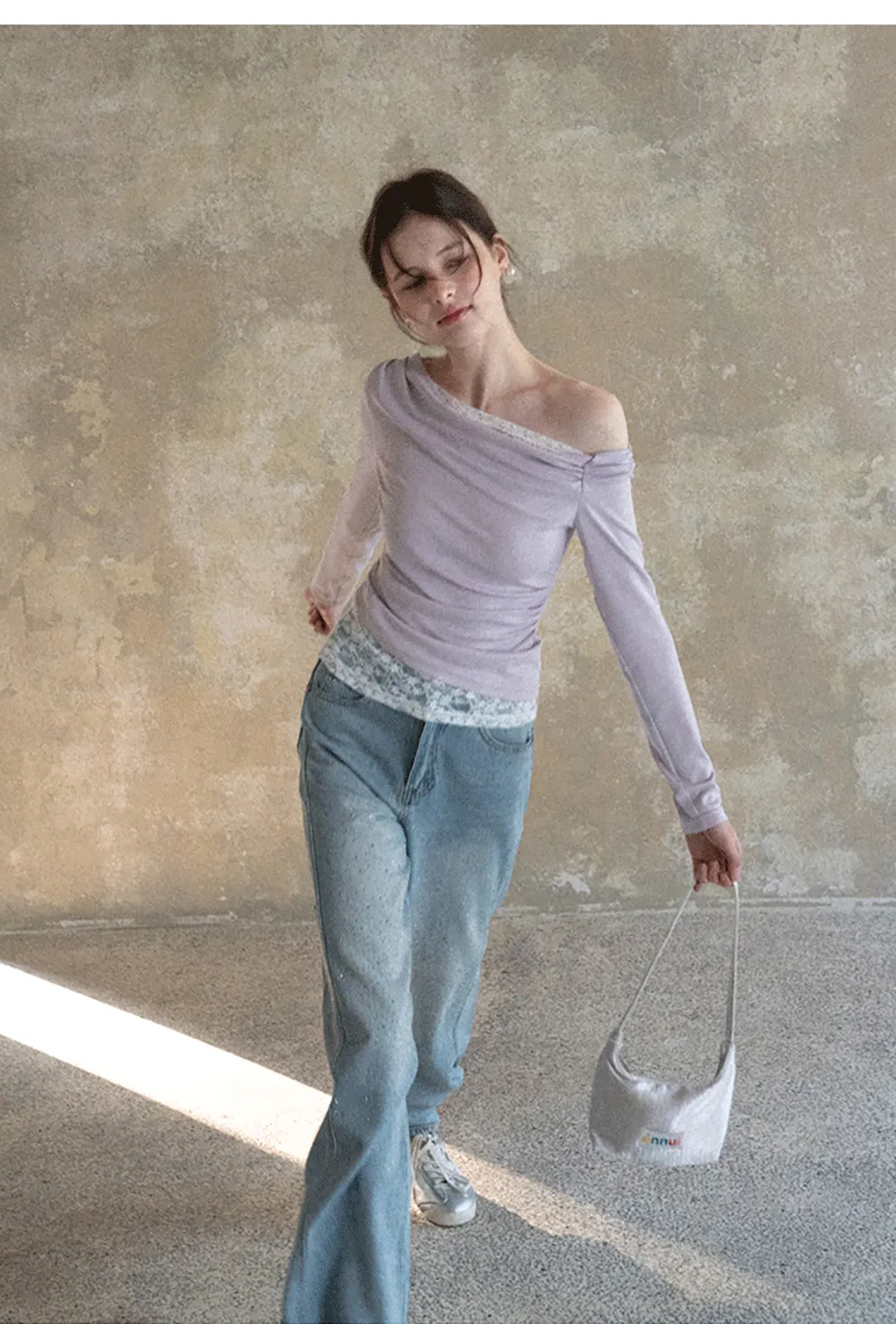 Wide leg jeans with subtle dot embellishments