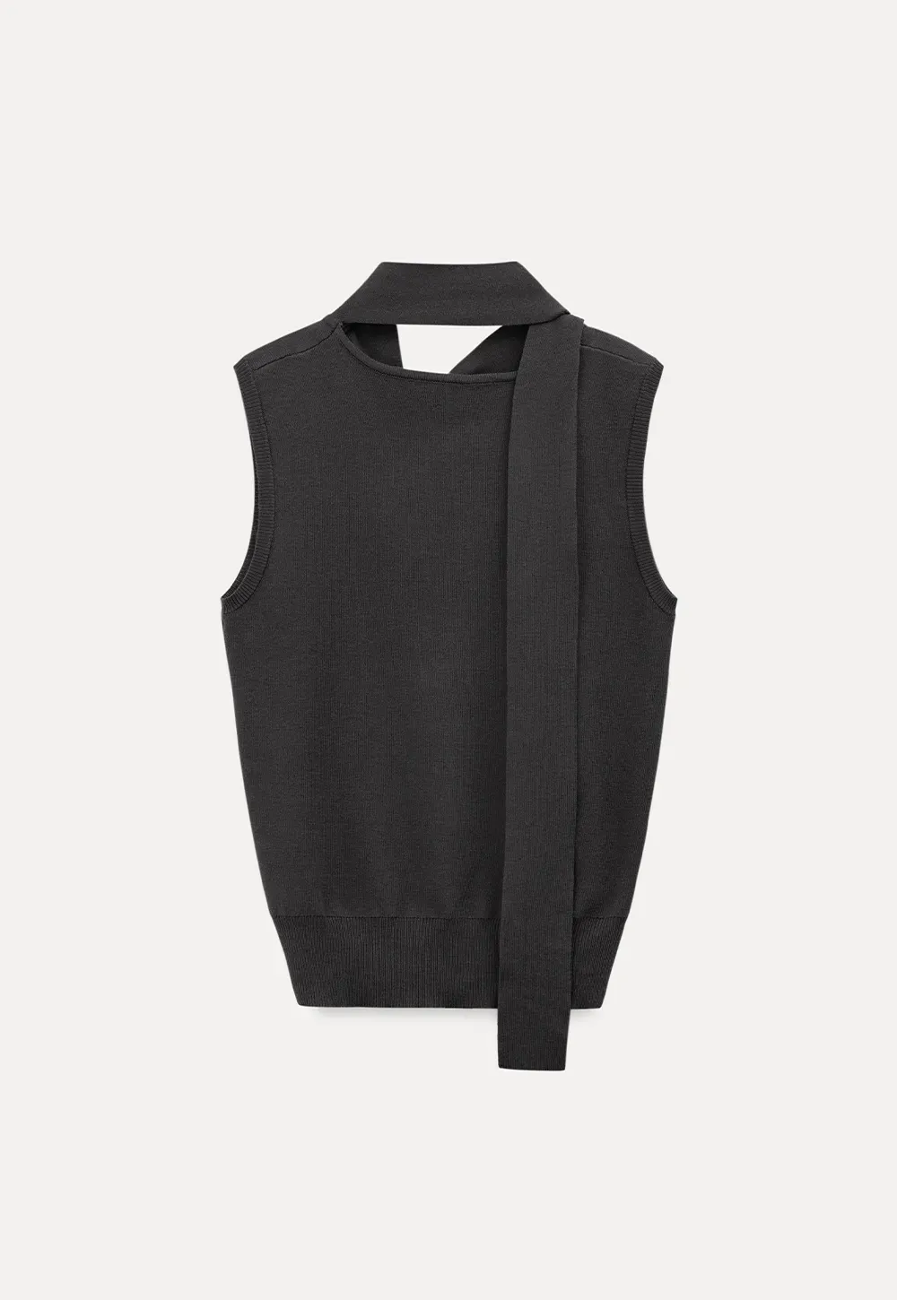 Sleeveless high neck knit top with side tie detail