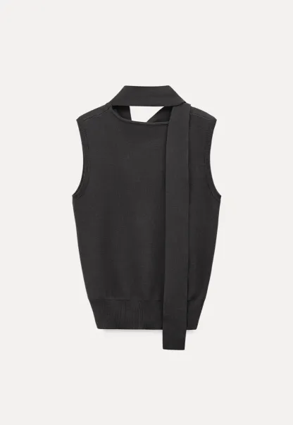 Sleeveless high neck knit top with side tie detail