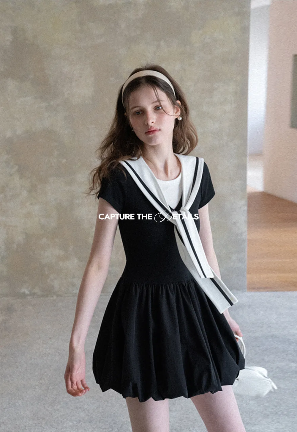 Sailor Collar Short Sleeve Flared Dress