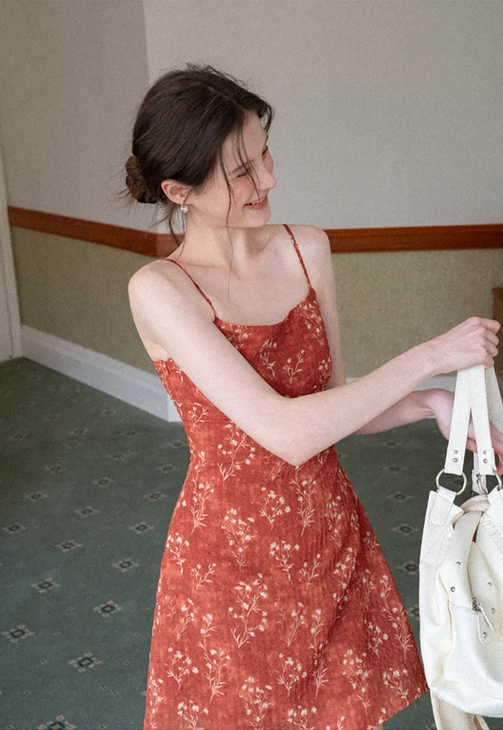 Floral Print Slip Dress with Thin Straps