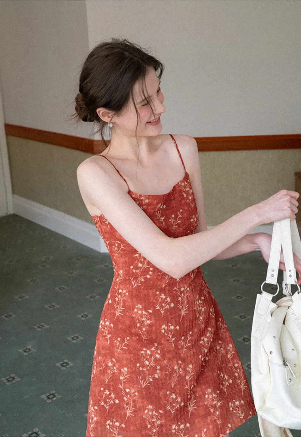 Floral Print Slip Dress with Thin Straps