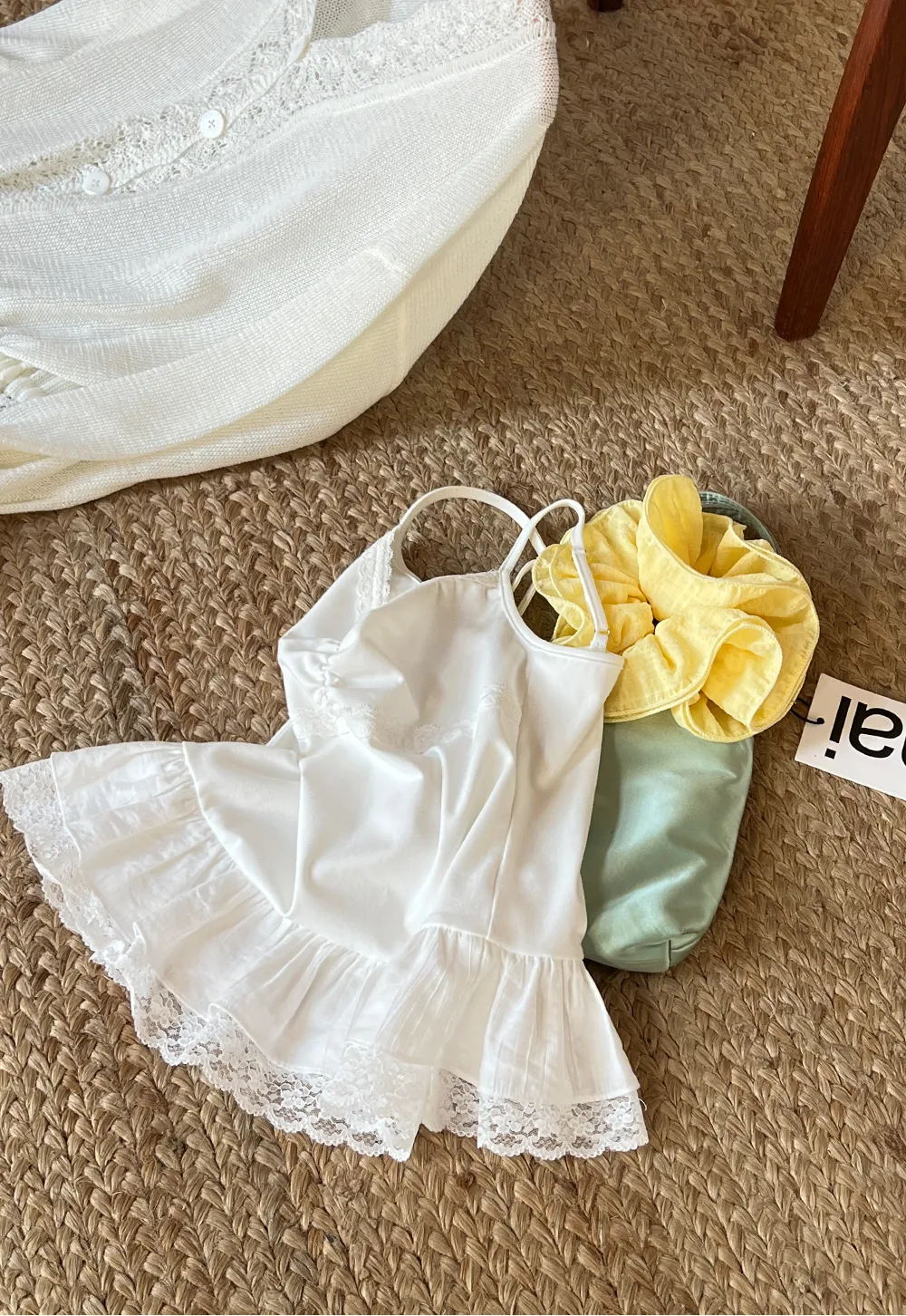 Lace Trimmed Peplum Tank Top with Thin Straps