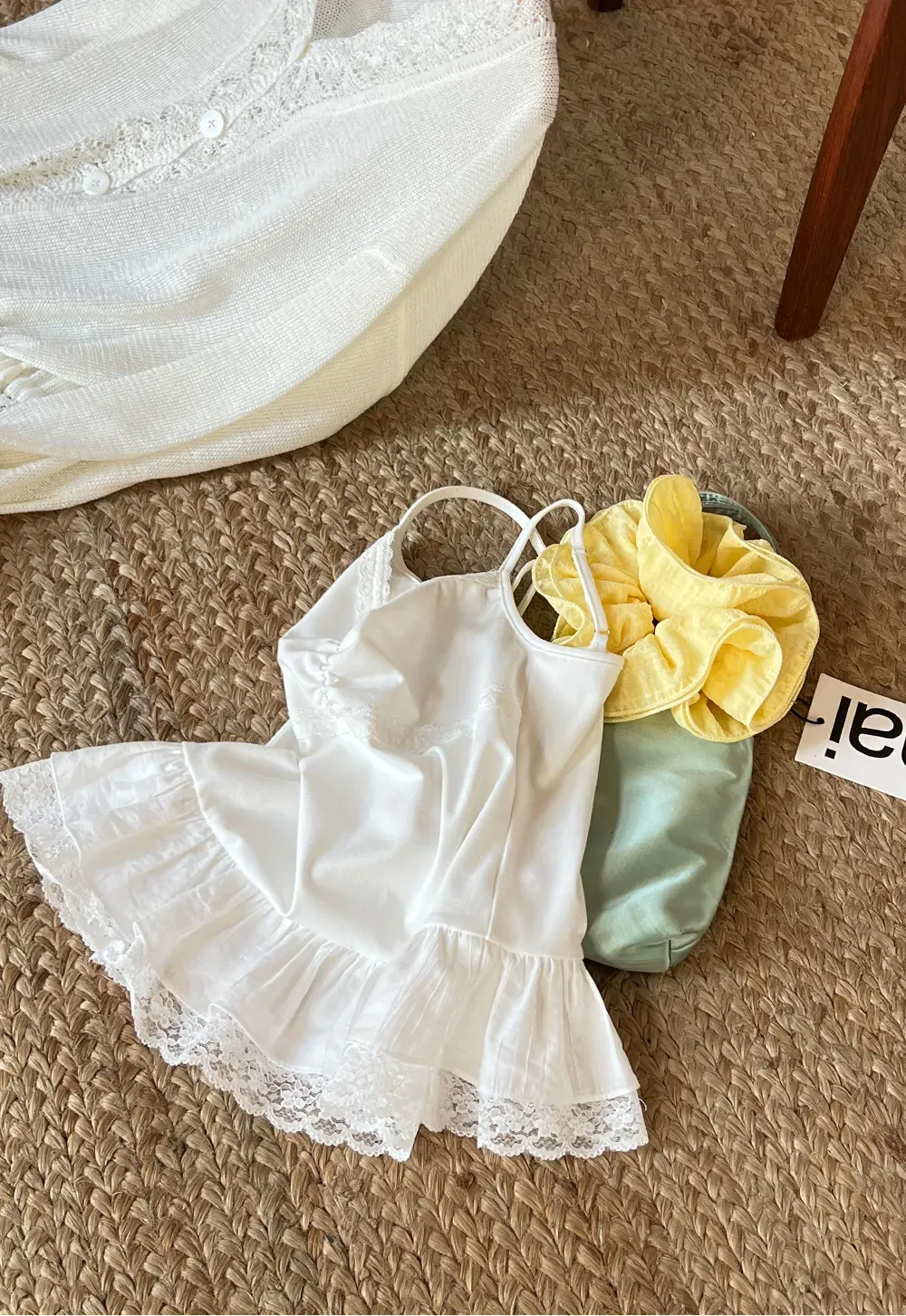 Lace Trimmed Peplum Tank Top with Thin Straps