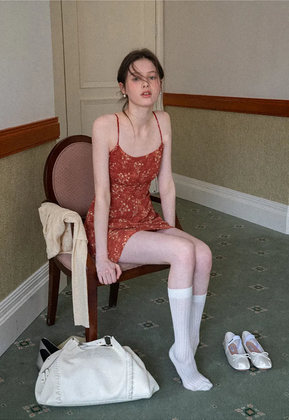 Floral Print Slip Dress with Thin Straps