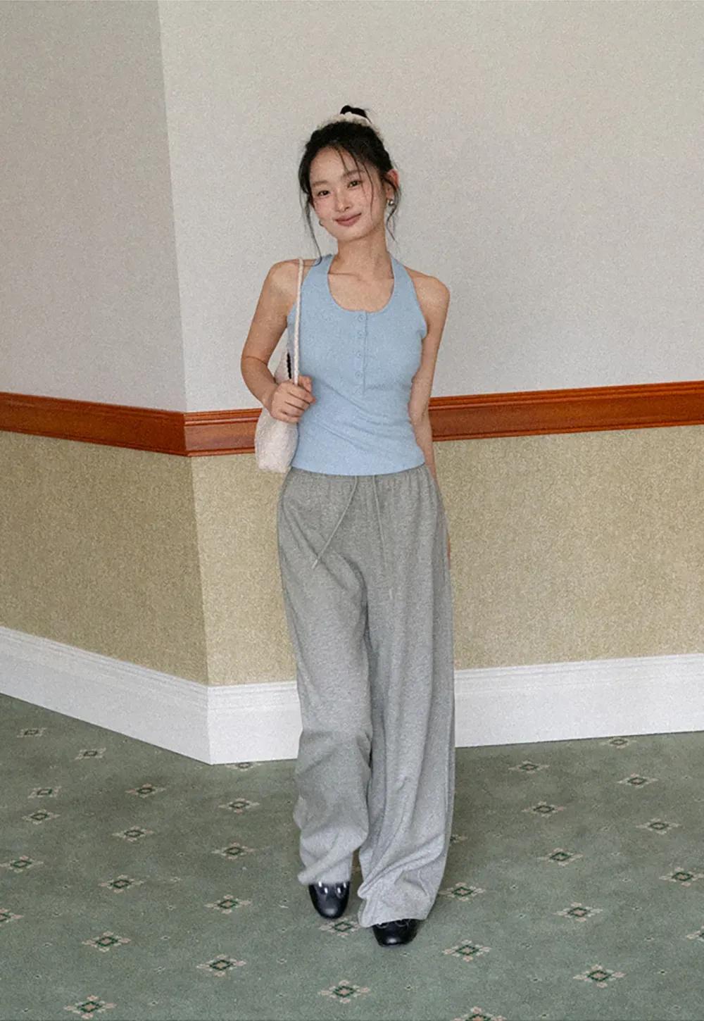 Wide Leg Drawstring Waist Casual Pants