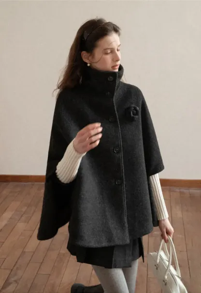 Wool Cape with High Neck Design