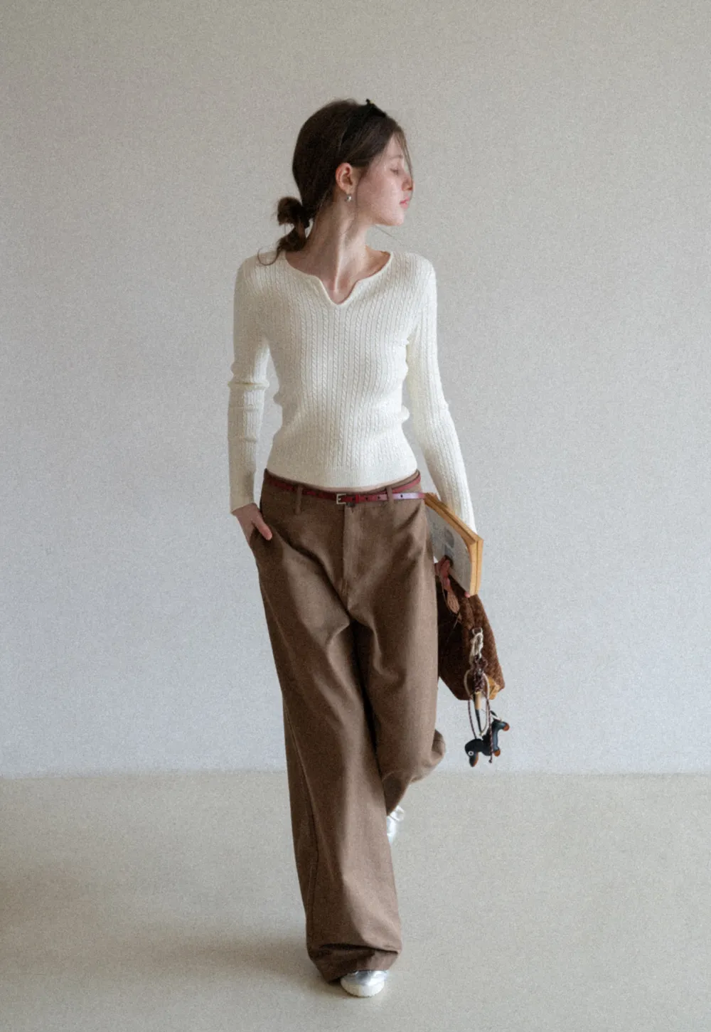 V Neck Cable Knit Sweater Top