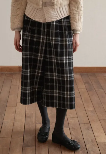 Plaid Wide Leg Pants Culottes Women's Trousers