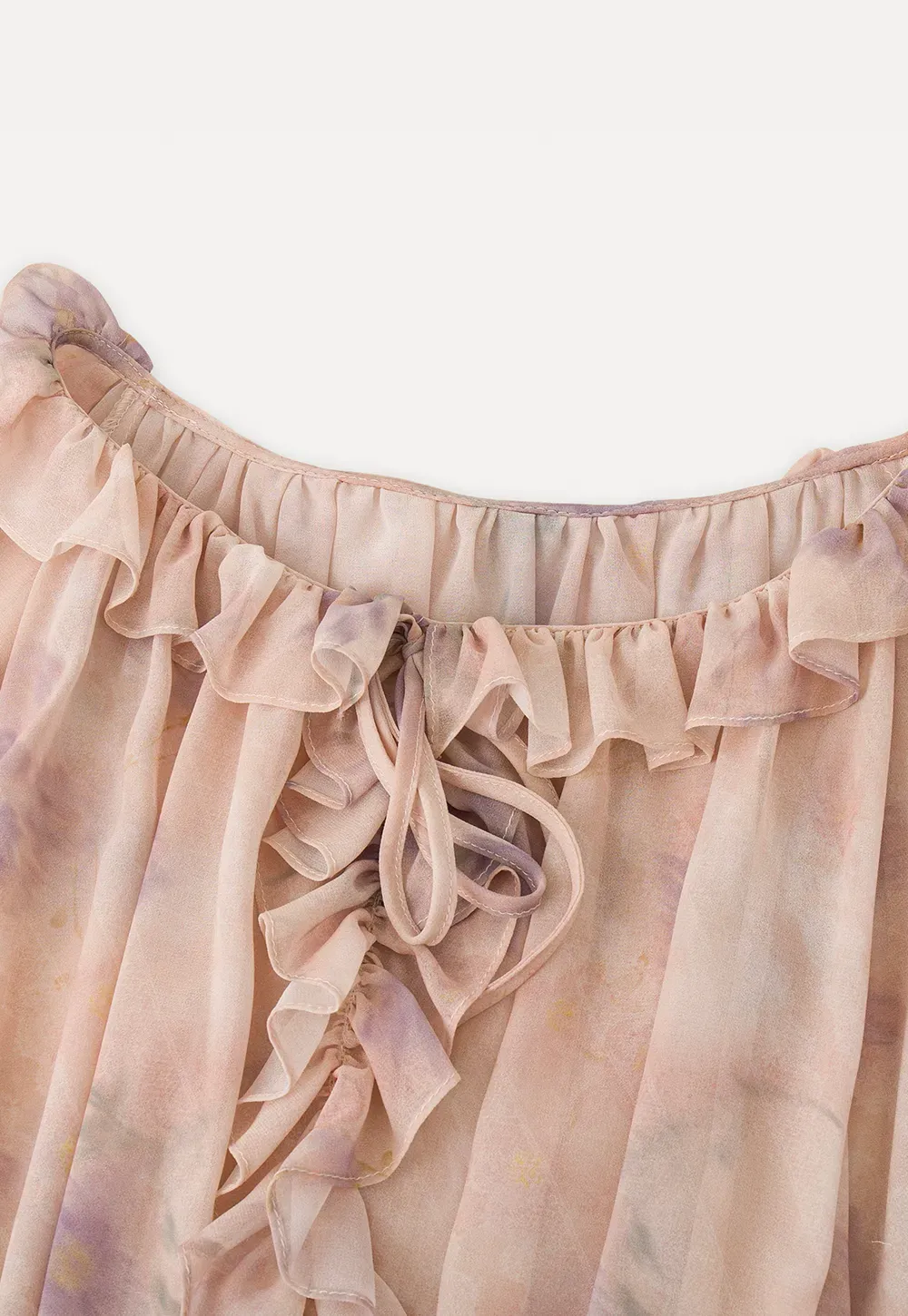 Floral Print Ruffled Neck Long Sleeve Dress