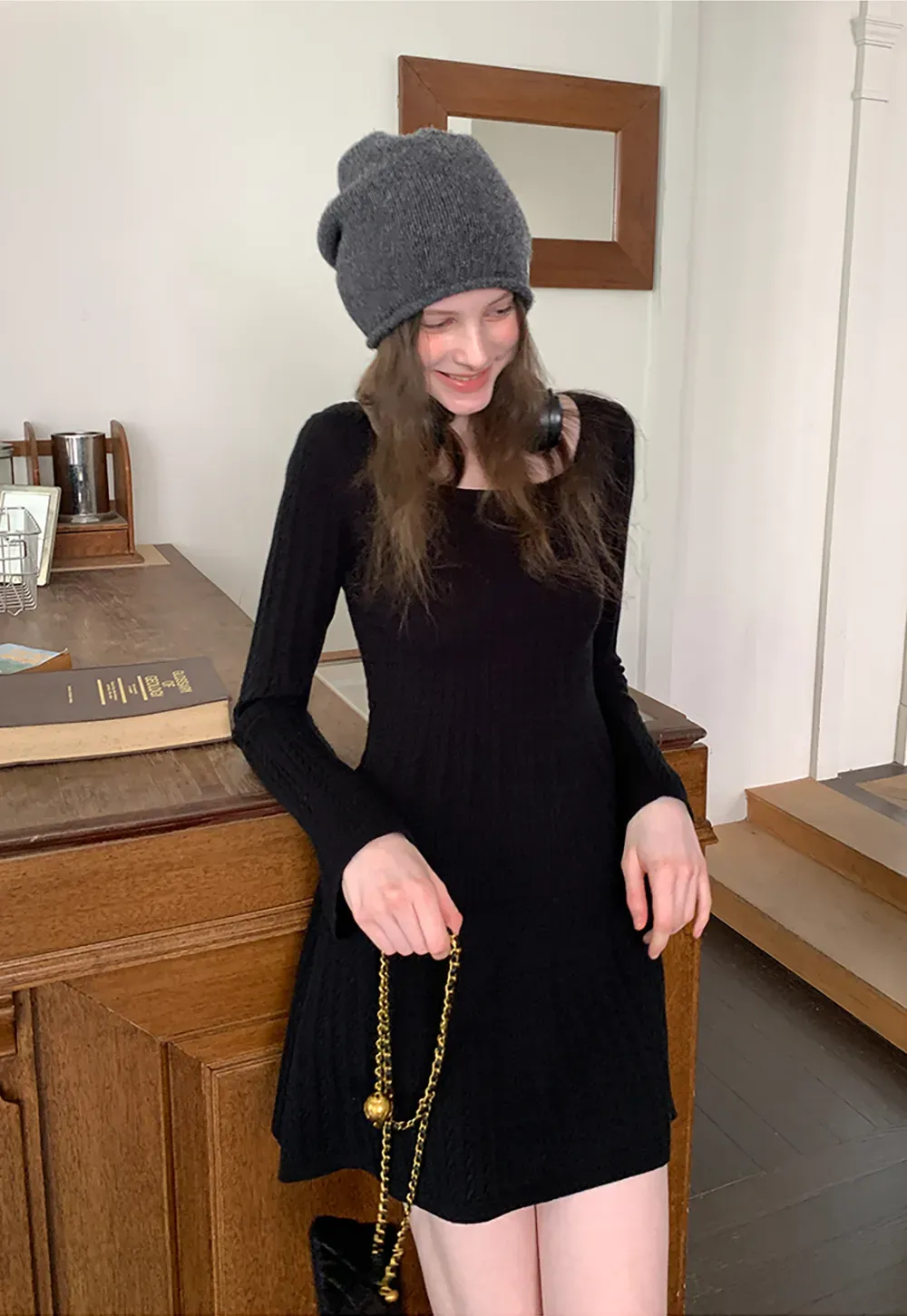 Elegant Cable Knit Flare Dress