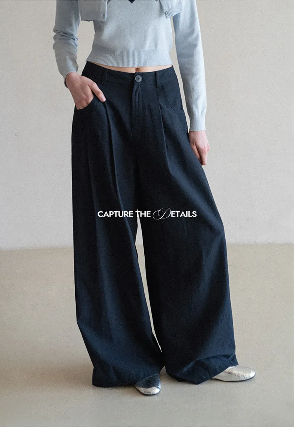 Casual Pants with Wide Legs and Pleats