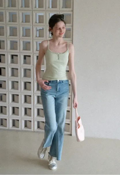 Lace Trim Button Front Tank Top