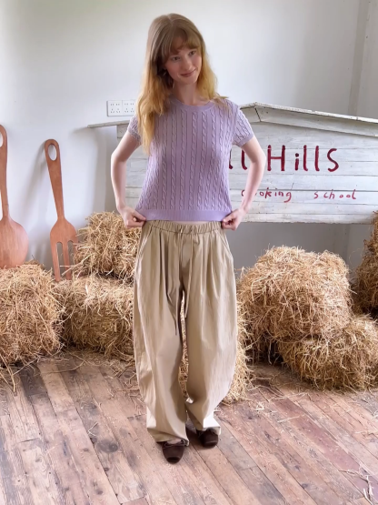 Cable Knit Short Sleeve Collared Cardigan