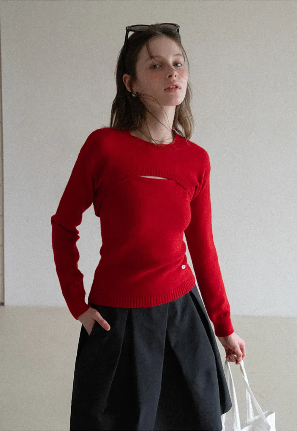 Cutout Detail Round Neck Knit Sweater