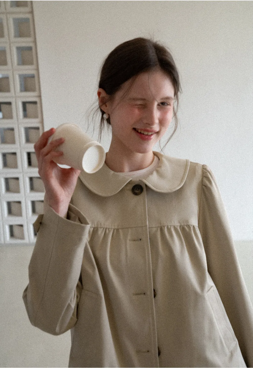 Short Jacket with Peter Pan Collar and Buttons