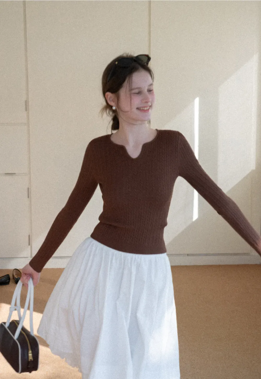 V Neck Cable Knit Sweater Top