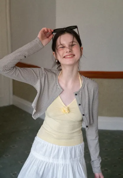 Striped cardigan with buttons and V neck tank top