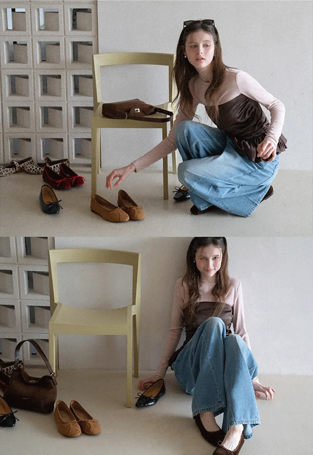 Long sleeve top with ruffled hem and layered design