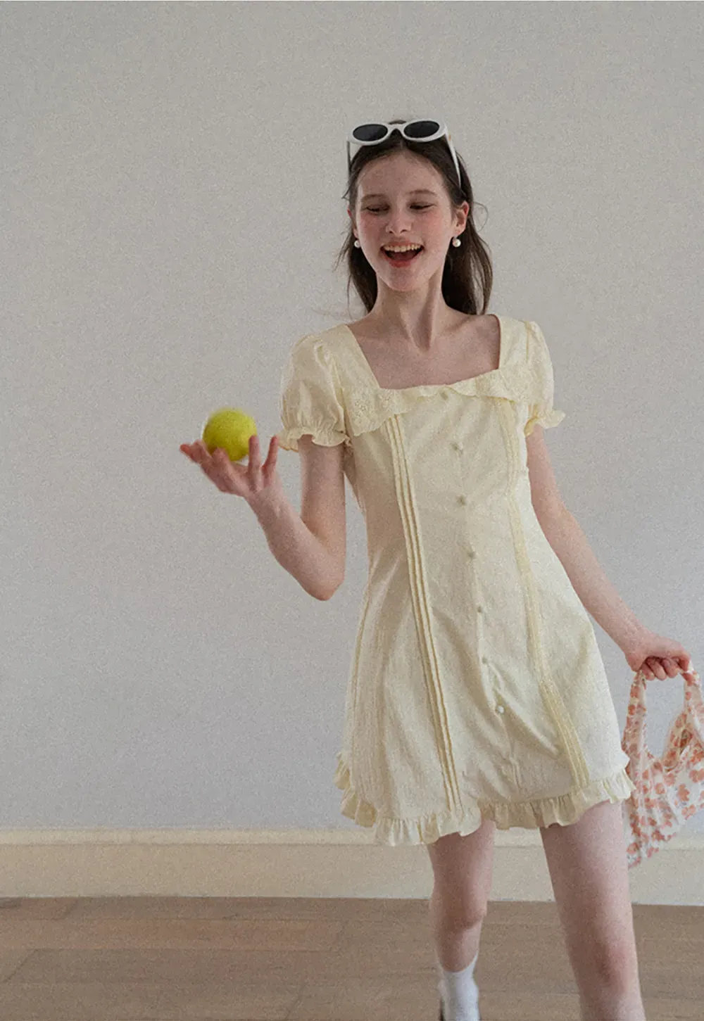 Short Sleeve Button Front Dress with Ruffled Hem