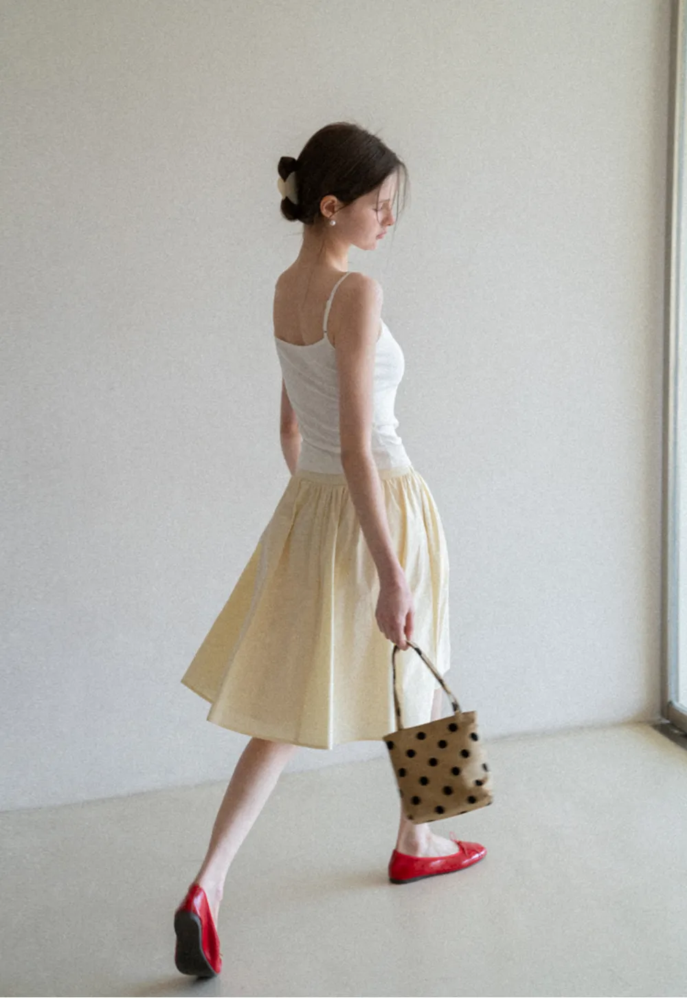 A-line pleated midi skirt with waistband