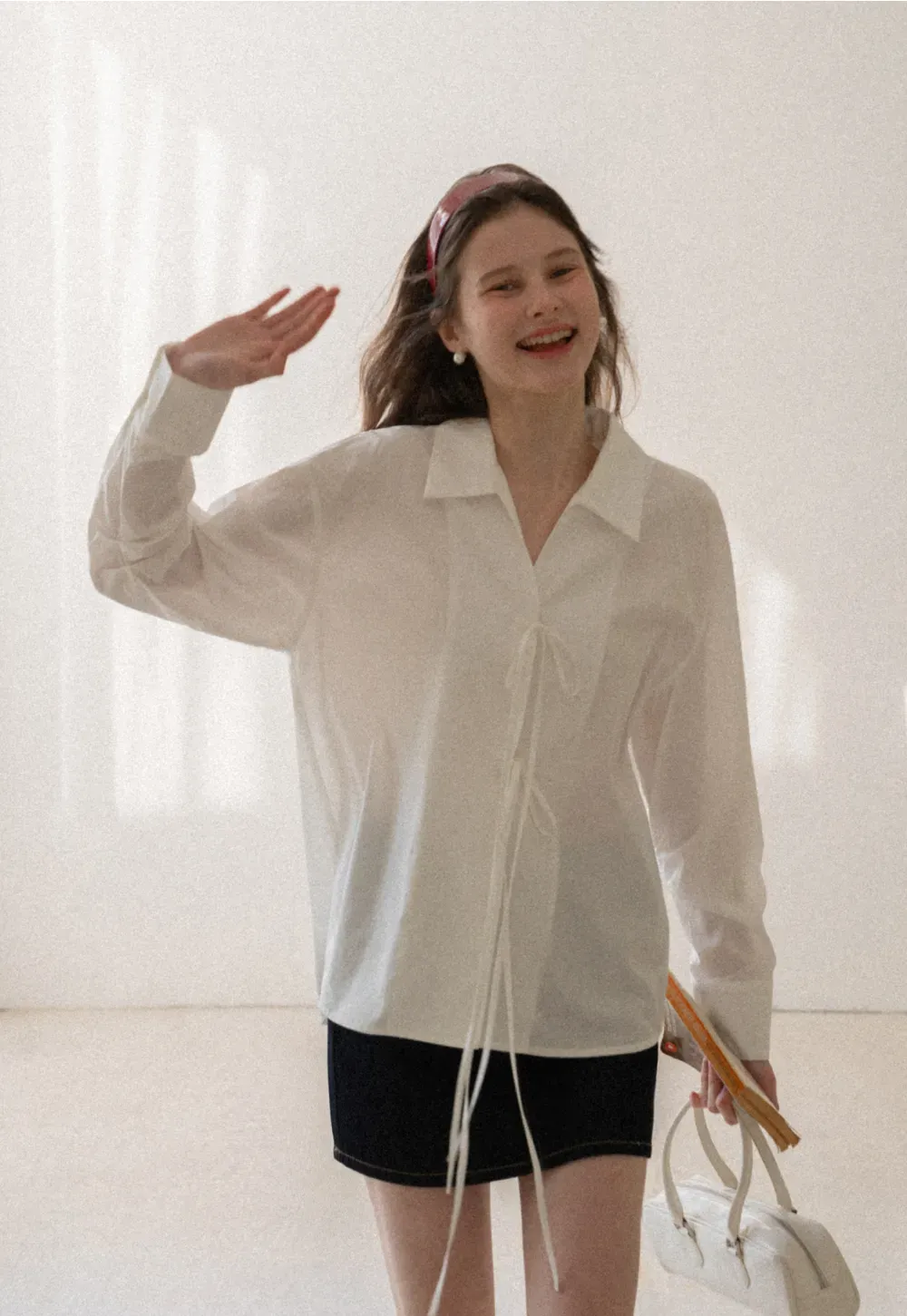 Long sleeve shirt with front tie detail