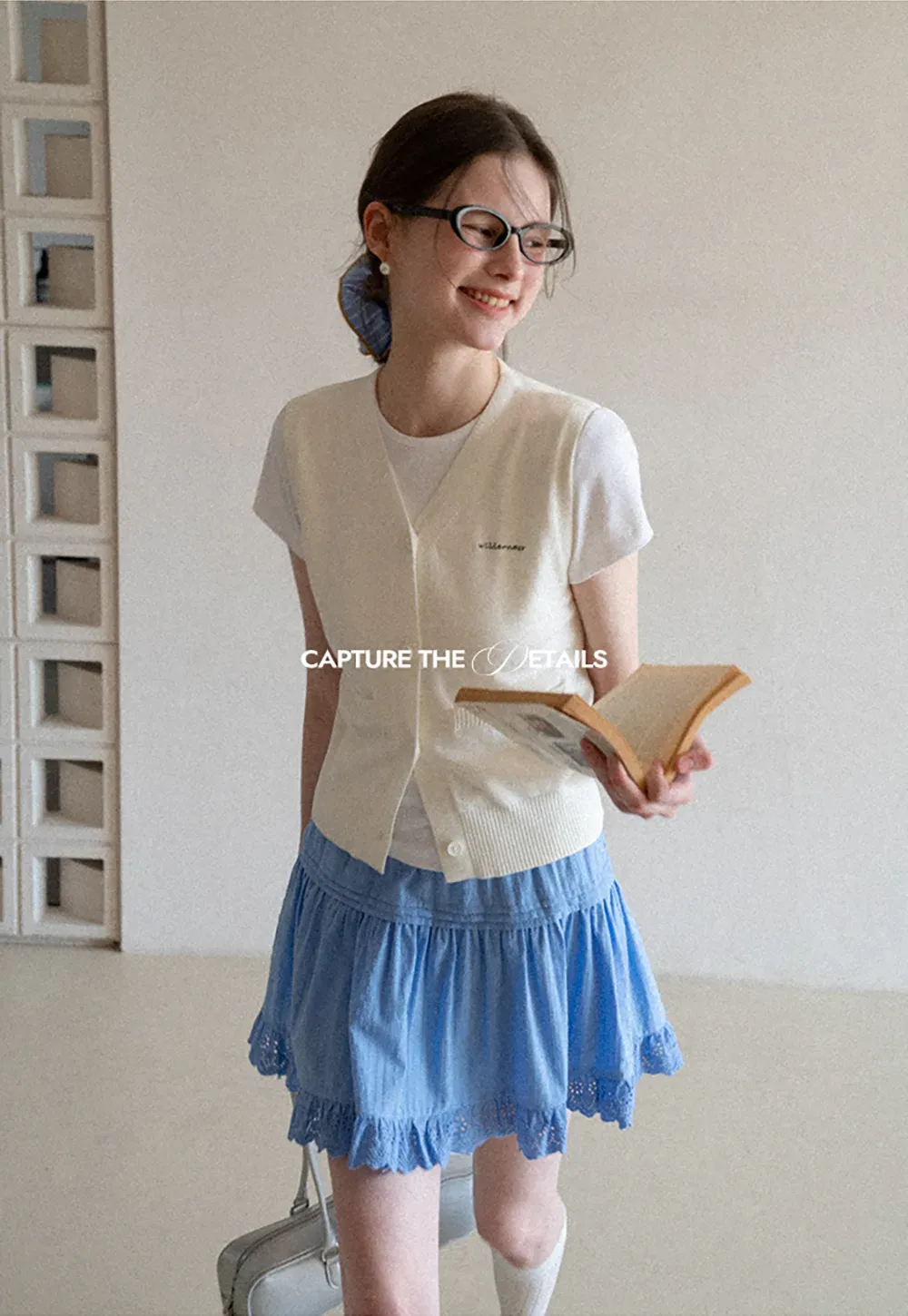 Knitted Vest with Button Closure and Embroidery