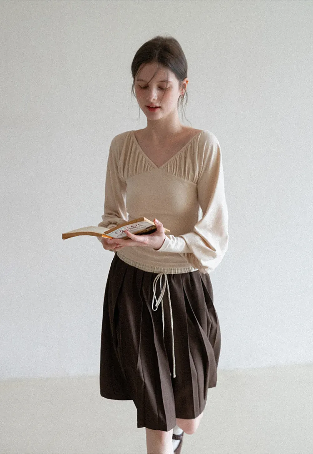 Pleated Drawstring Waist Skirt