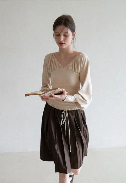 Pleated Drawstring Waist Skirt