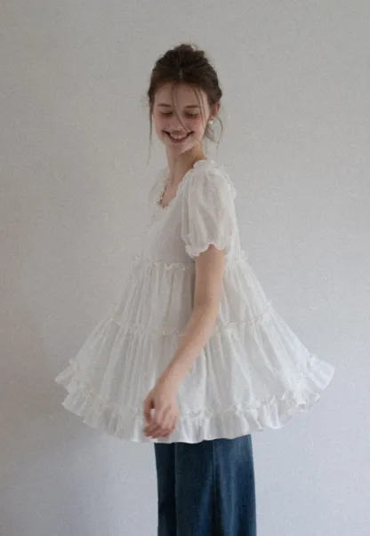 Women’s Square Neck Ruffle Babydoll Blouse