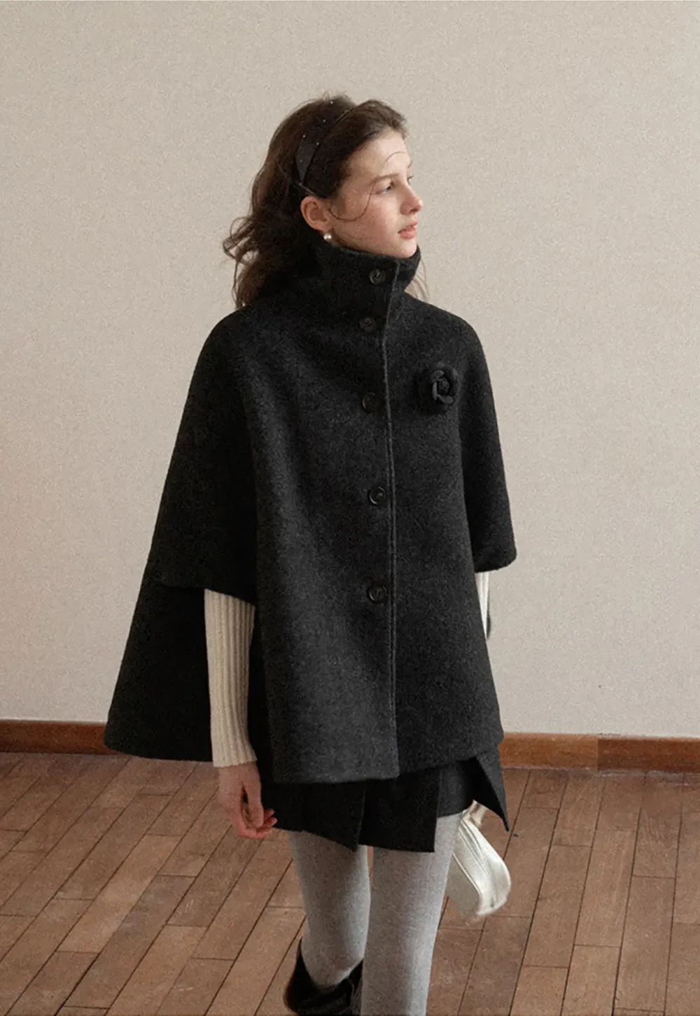 Wool Cape with High Neck Design