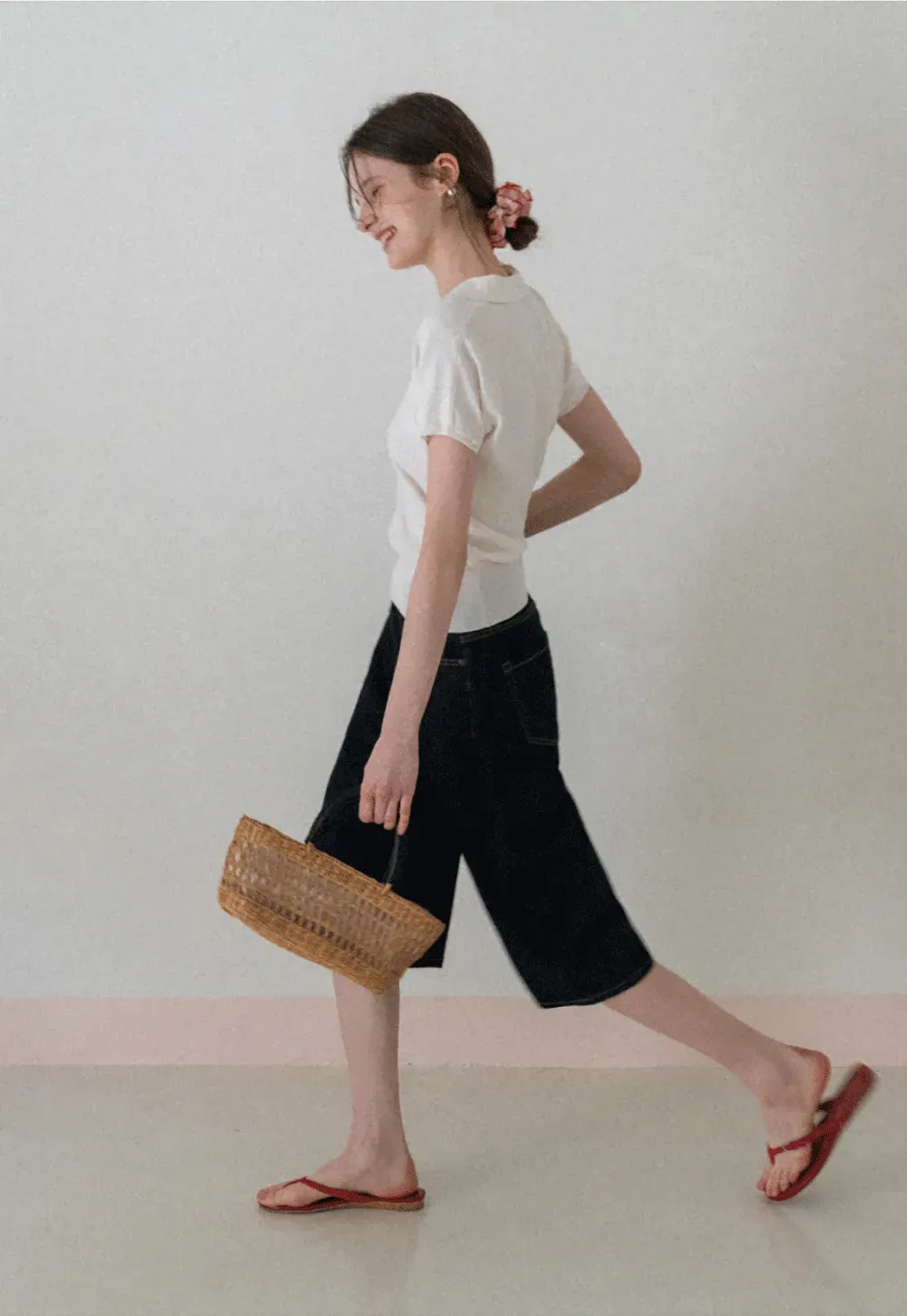 V Neck Short Sleeve Knit Sweater with Collar