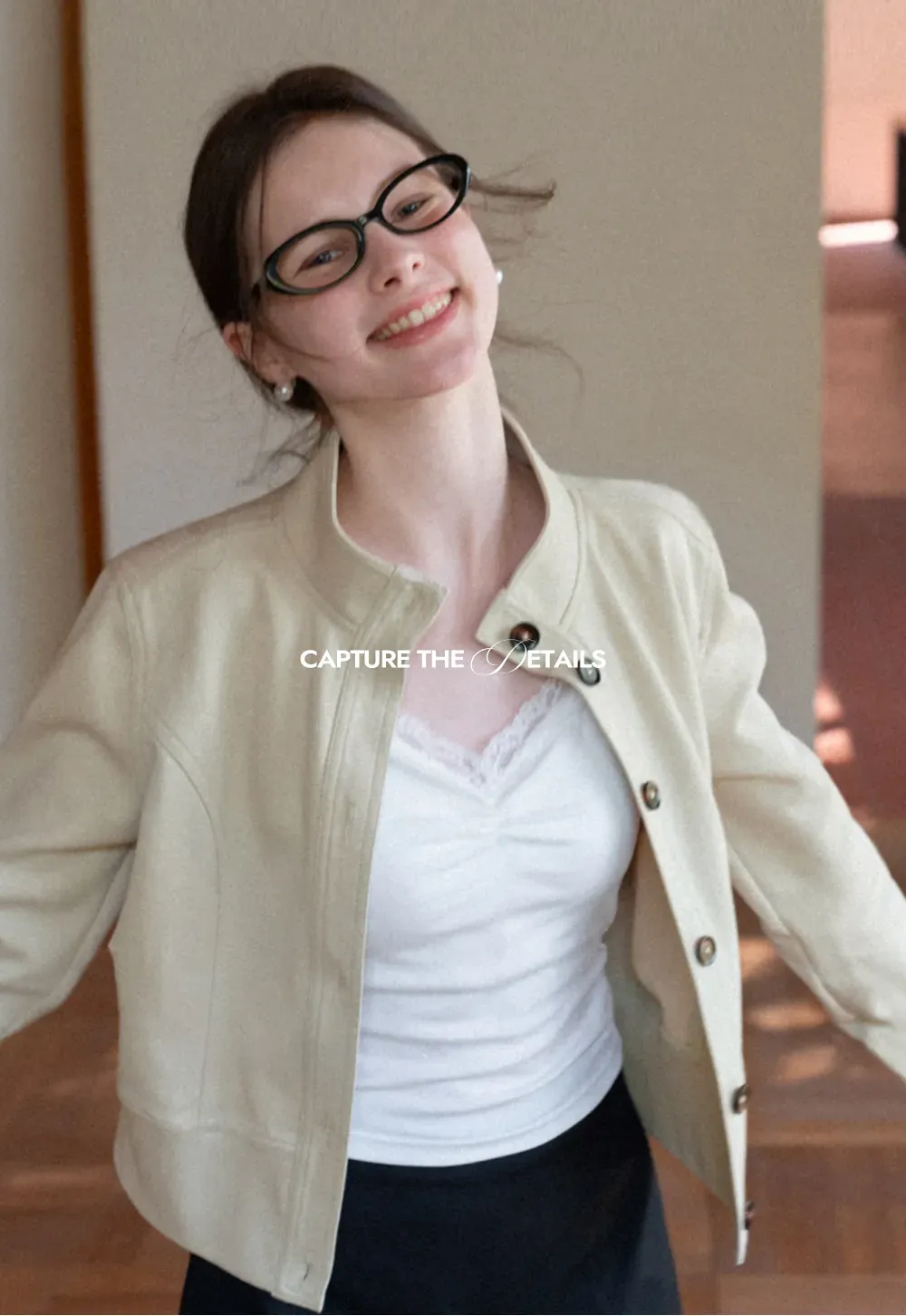 Short jacket with button front and ribbed cuffs