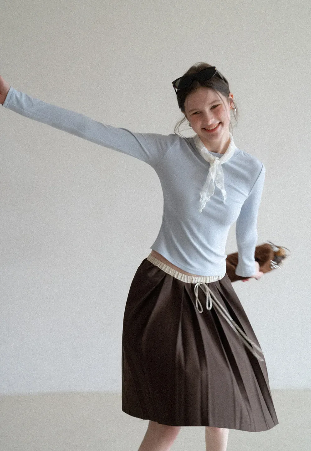 Elegant Long Sleeve Top with Neck Tie Detail