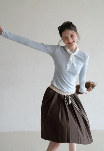 Elegant Long Sleeve Top with Neck Tie Detail