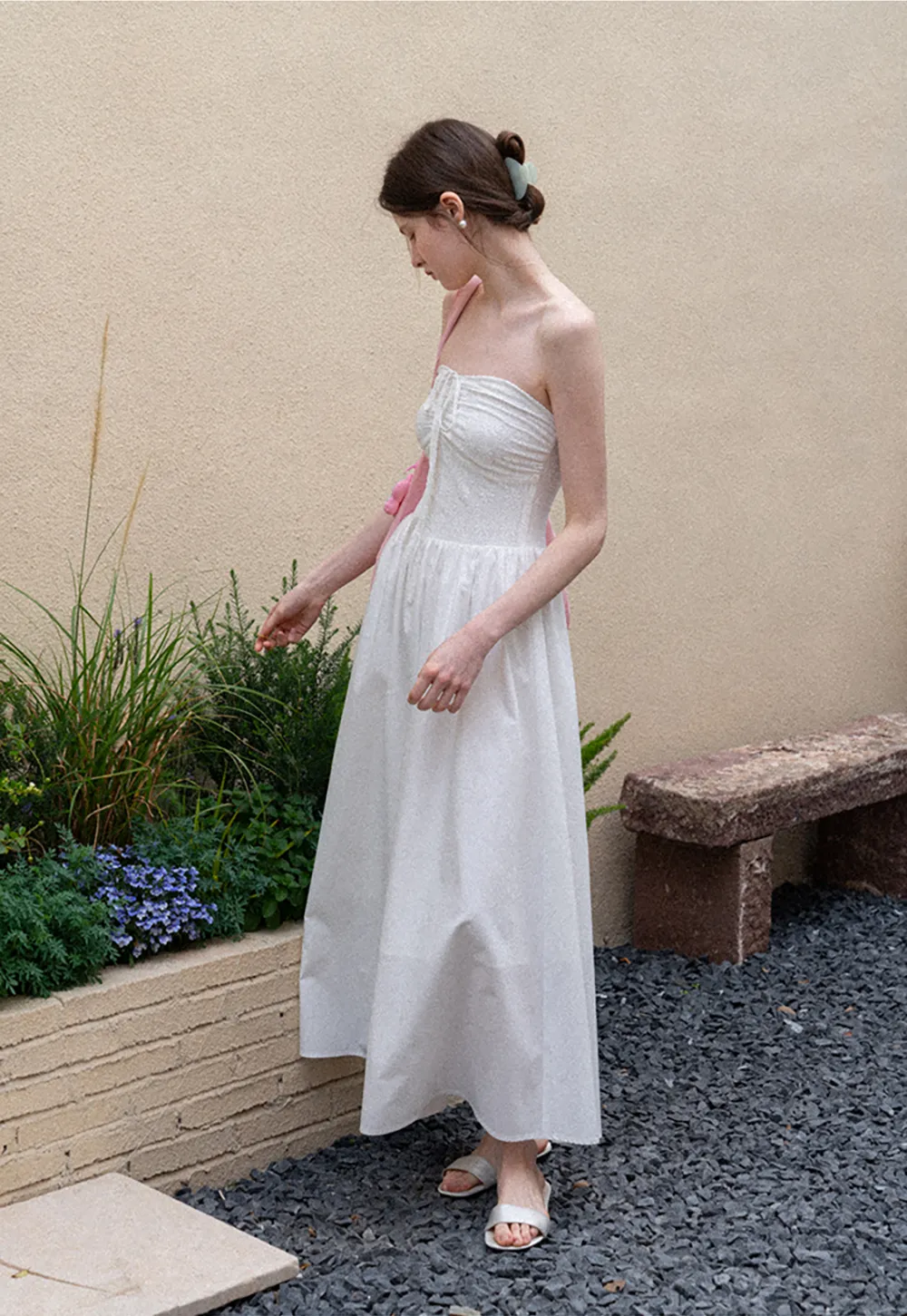 Strapless Maxi Dress with Front Bow Detail