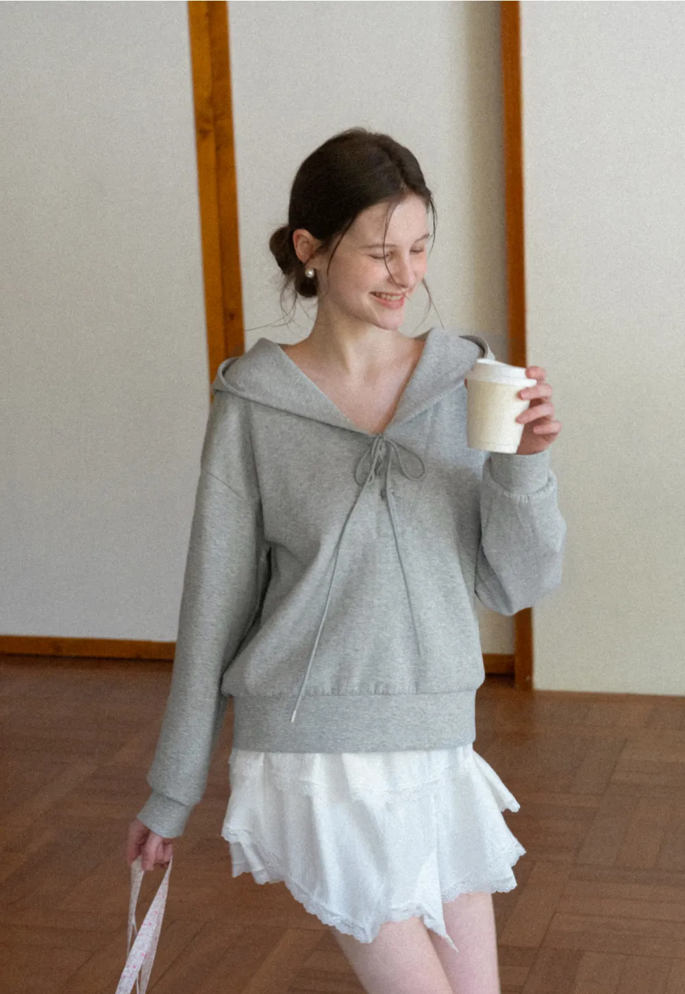 Hoodie with drawstring neckline and long sleeves