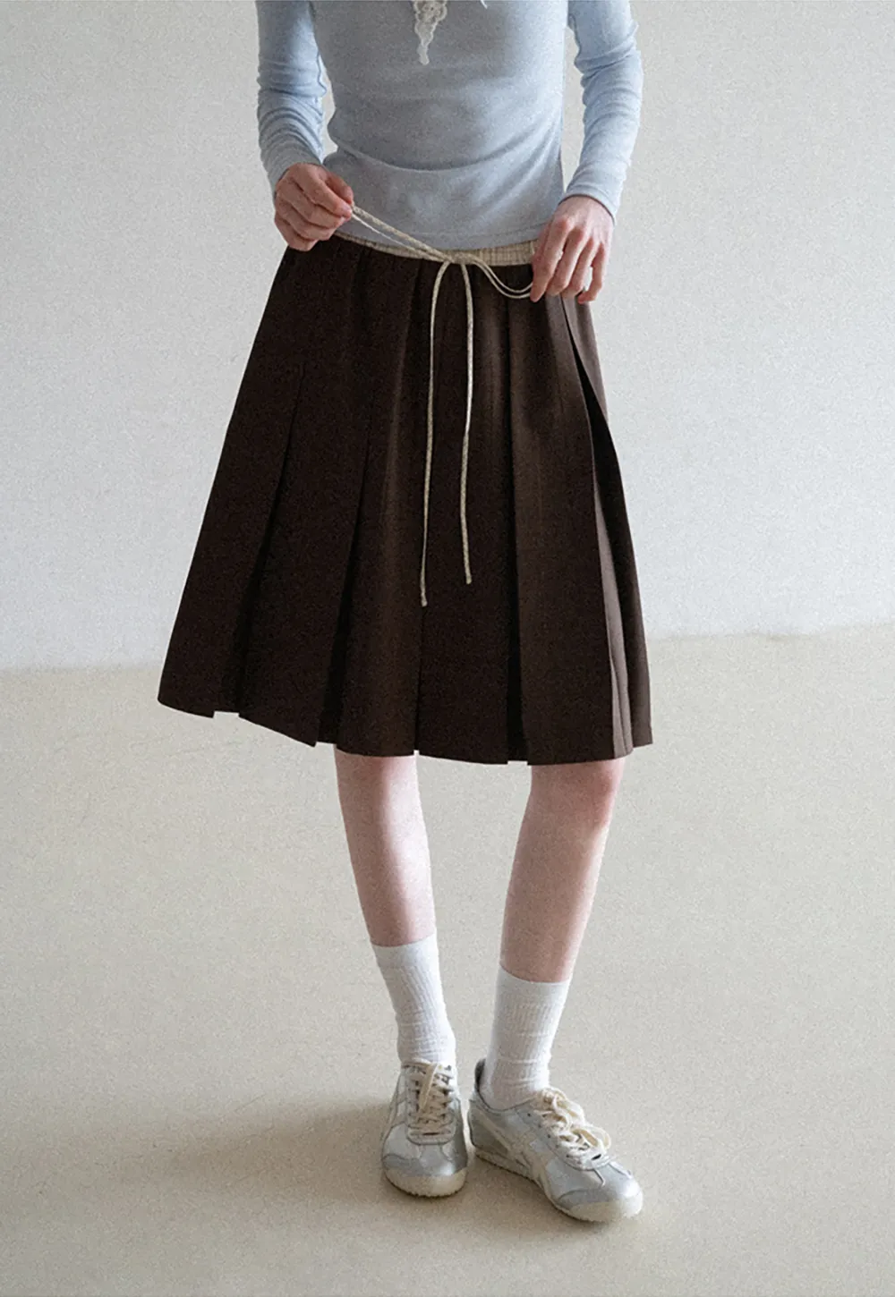 Pleated Drawstring Waist Skirt