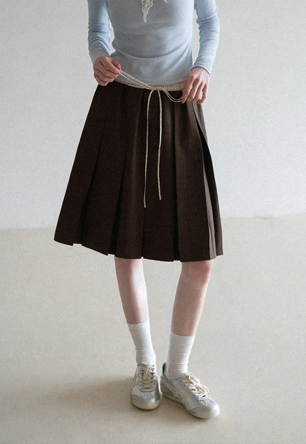 Pleated Drawstring Waist Skirt