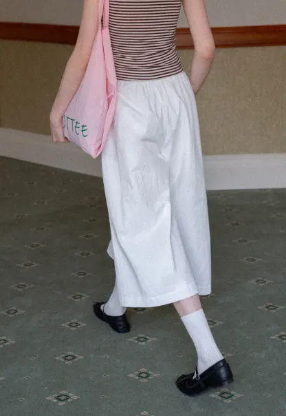 Wide Leg Cropped Casual Pants with Elastic Waist