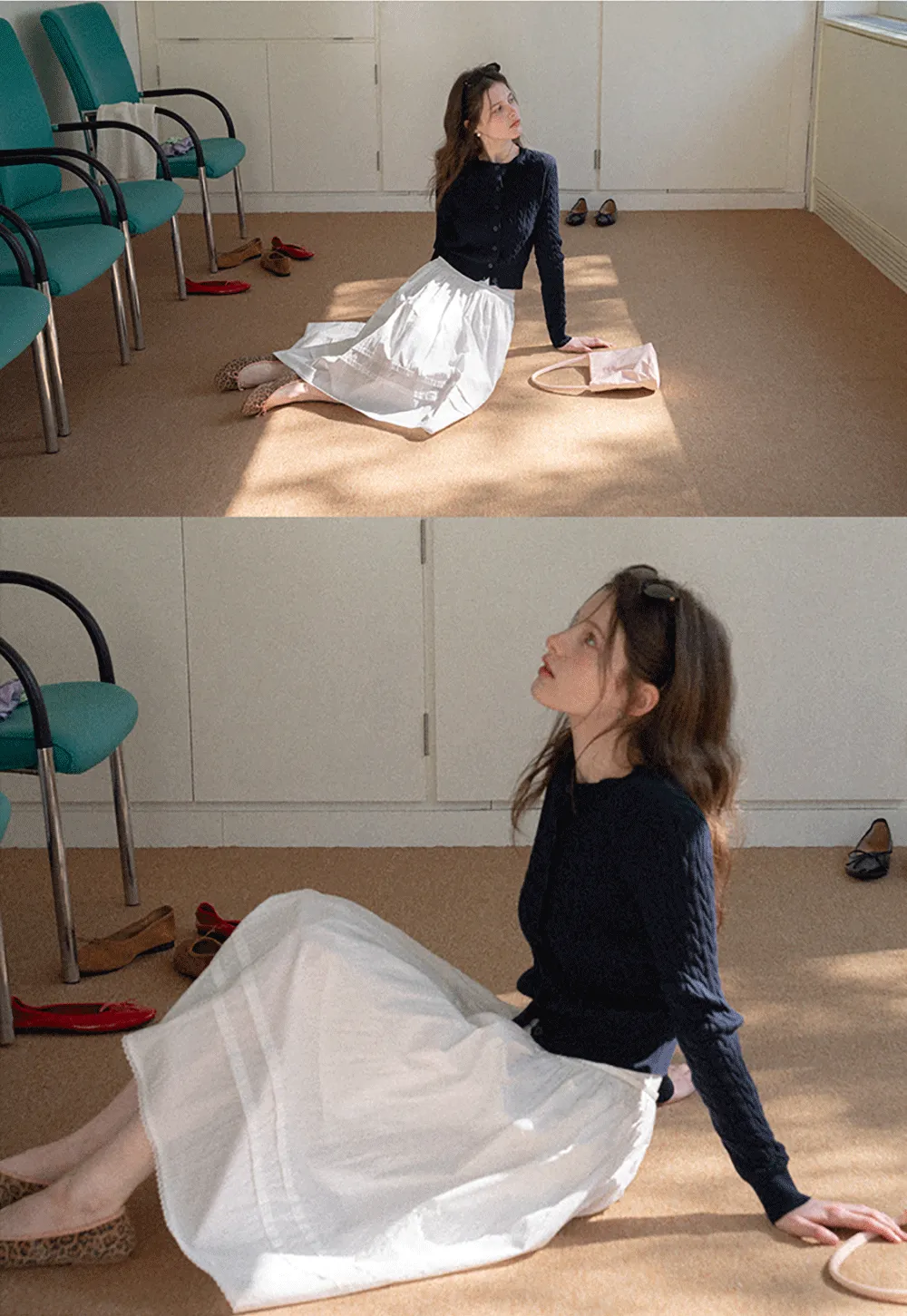 Lightweight pleated midi skirt with elastic waist