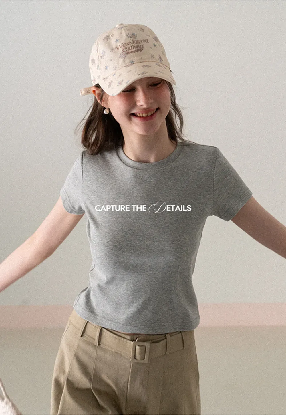 Short Sleeve Crew Neck T Shirt with Sheer Scarf Detail