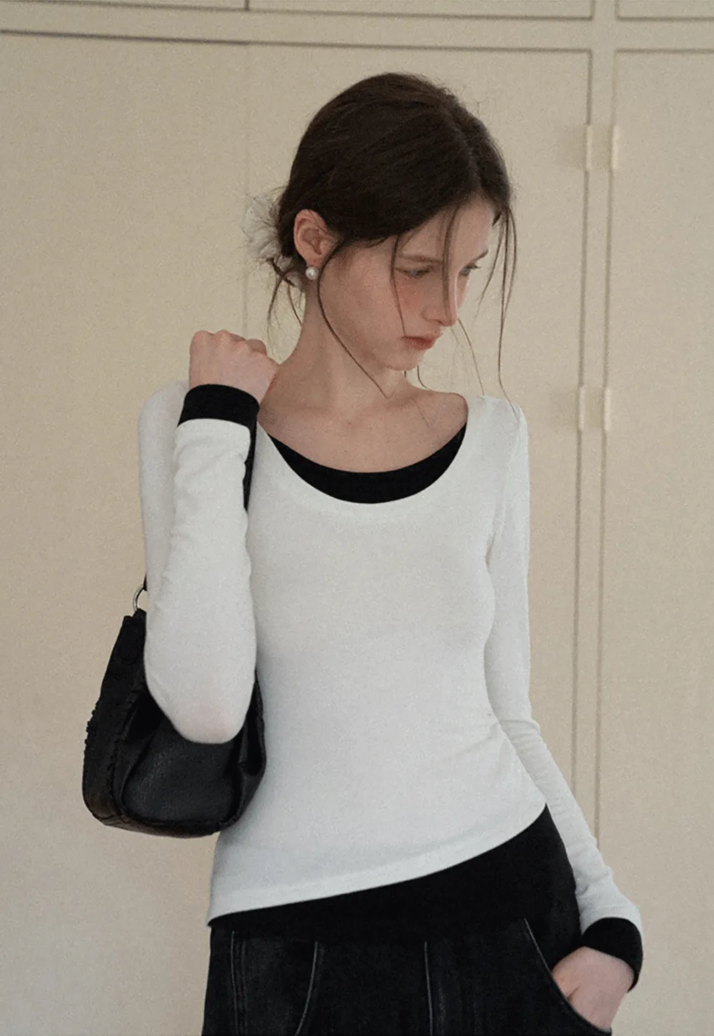 Long Sleeve Round Neck Top Simple Design Women's T-Shirt