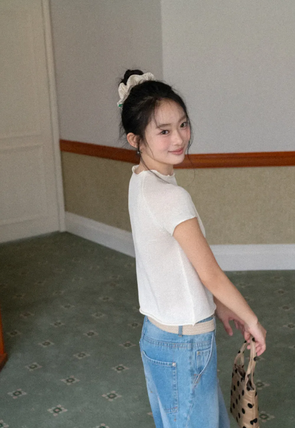 Short Sleeve Ribbed Knit Top with Raglan Sleeves