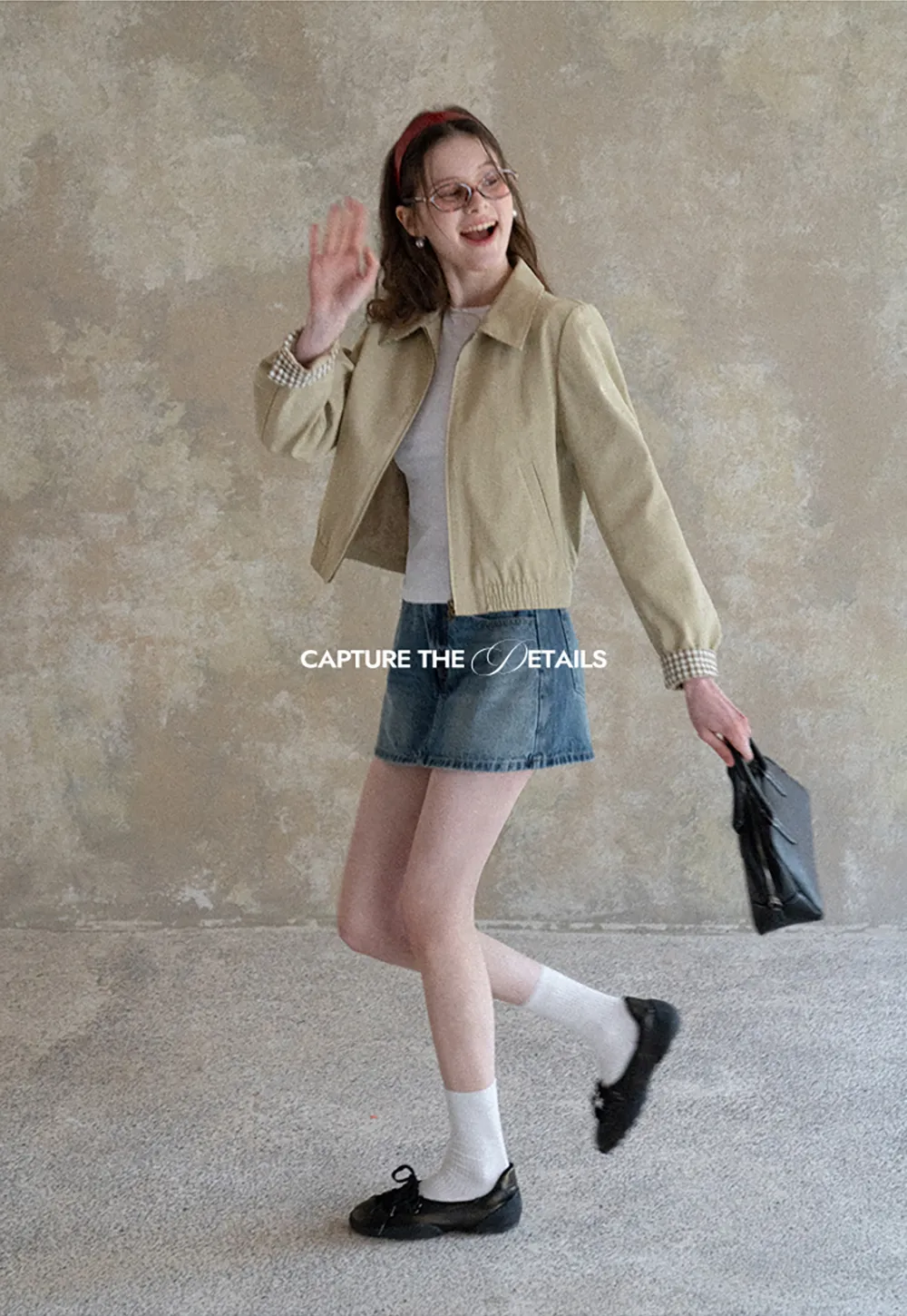 Short Jacket with Collar and Elastic Hem