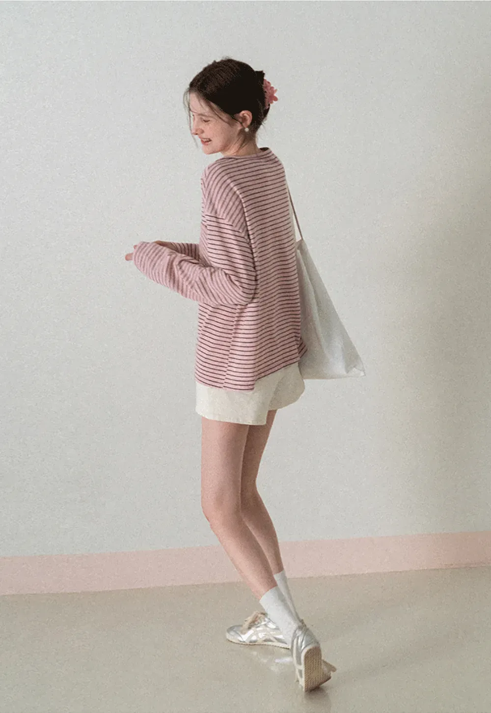 Long sleeve striped henley shirt with chest pocket