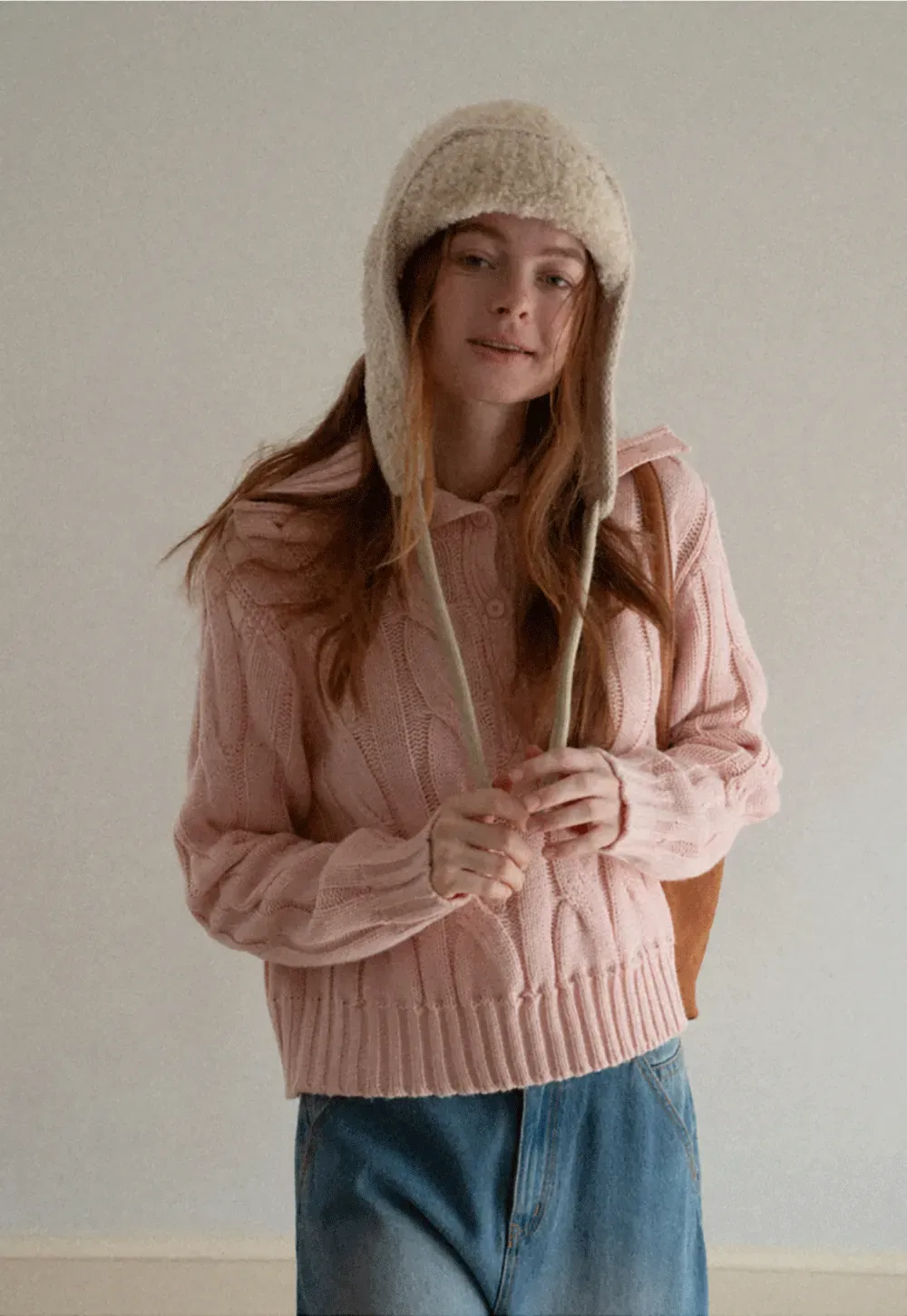 Cable Knit Turtleneck Sweater with Ribbed Sleeves and Hem