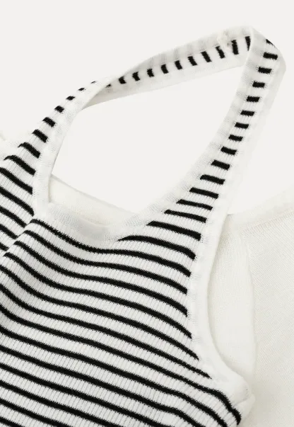 Off Shoulder Long Sleeve Knit Sweater with Striped Trim